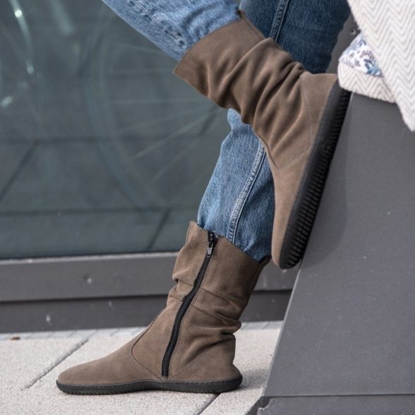 Groundies Odessa Grey suede boots for spring autumn zipper barefoot ligtweight