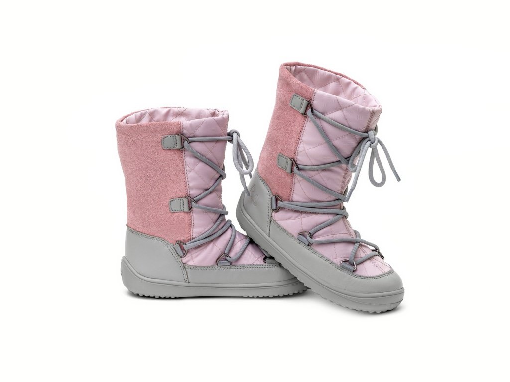 Be Lenka Snowfox Grey/Pink high barefoot boots for kids