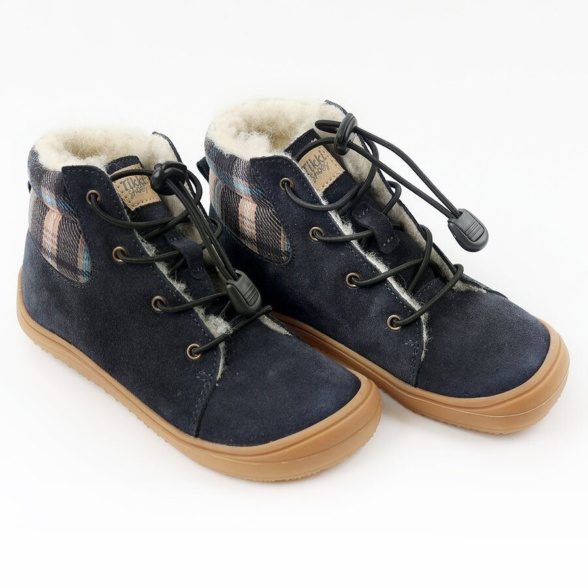 Tikki Beetle Leather Blue kids winter boots laces barefoot shoes lightweight