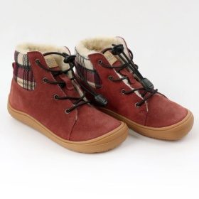 Tikki Beetle Leather Bordeaux kids winter boots laces lightweight barefoot