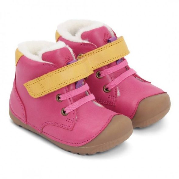 Bundgaard Petit Mid Winter Sport Lace pink winter boots yellow velcros barefoot lightweight