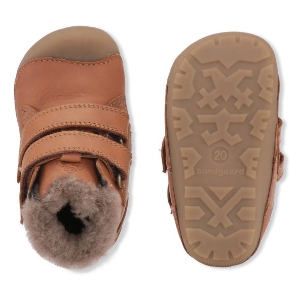 Bundgaard Petit Mid lamb II Cognac WS kids winter boots velcro light brown barefoot lightweight