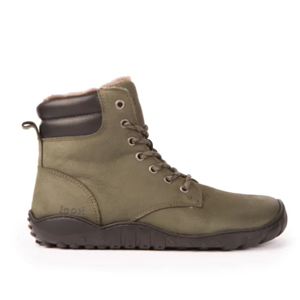 Koel Luka Khaki winter boots zipper lambswool lining barefoot lightweight rubber sole