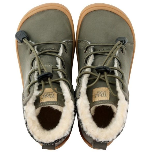 Tikki Beetle Vegan Khaki vegan kids winter boots laces rubber sole barefoot lightweight