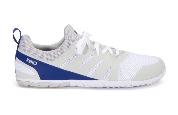 Xero Shoes Forza Runner valged siniste detailidega jooksutoss meestele paljajalujalanõud