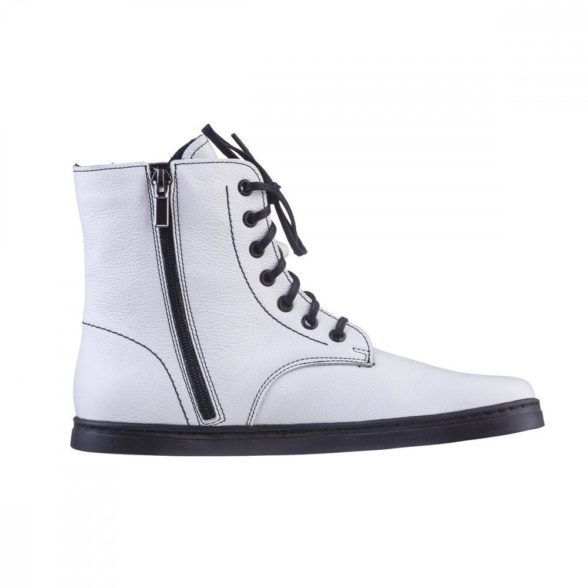 Peerko Go white boots black sole laces zipper barefoot lightweight