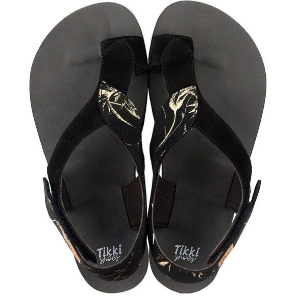 Tikki Soul leather velcro gold details black sandals barefoot lightweight