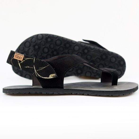 Tikki Soul leather velcro gold details black sandals barefoot lightweight