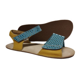 OK Bare Mirrisa leather sandals velcro yellow blue sparkly lightweight barefoot