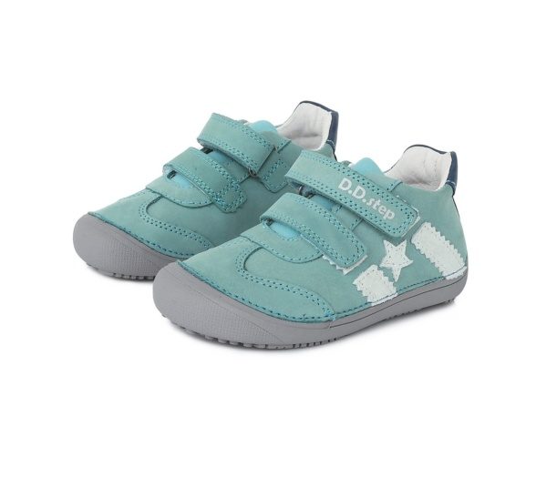 D.D Step sneakers leather velcros turquoise white star lightweight barefoot shoes