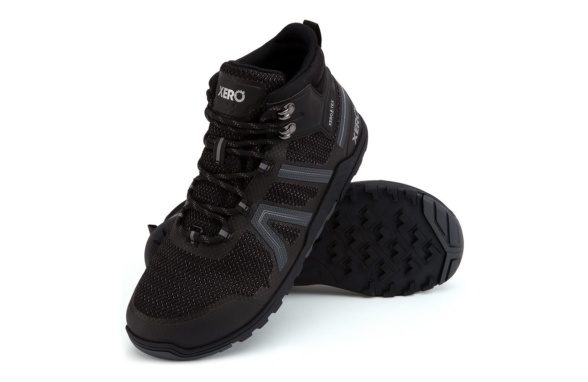 Xero Shoes Xcursion Fusion hiking boots vegan tex membrane black reflective details lightweight barefoot