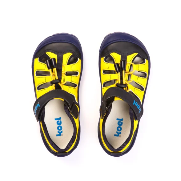 Koel Madison Vegan yellow dark blue soles elastic laces sporty sandals lightweight barefootshoes