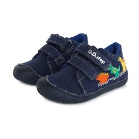 D.D.Step canvas sneaker velcro dark blue colourful dinosaur rubber sole lightweight barefoot shoes