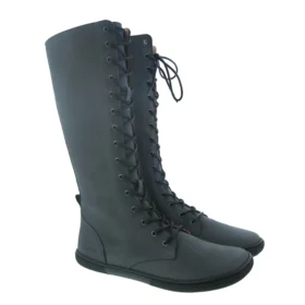 Koel Flora dark grey knee-high boots zipper laces lightweight barefoot