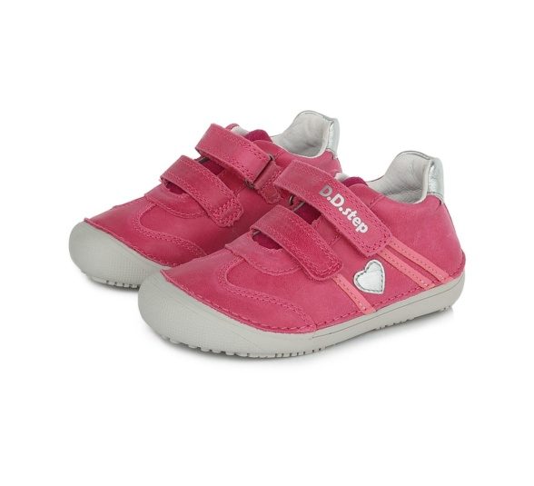 D.D.Step leather sneaker velcro dark pink grey rubber sole lightweight barefoot shoes
