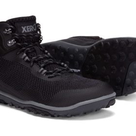 Xero Shoes Mid Scrambler hiking boots black laces lugs good grip lightweight barefoot shoes