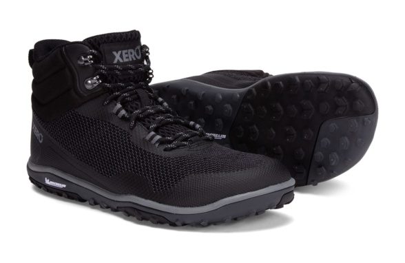 Xero Shoes Mid Scrambler hiking boots black laces lugs good grip lightweight barefoot shoes