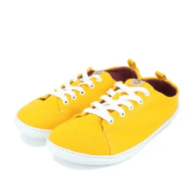 Mukishoes yellow white rubber sole organic cotton vegan sneakers laces lightweight barefoot