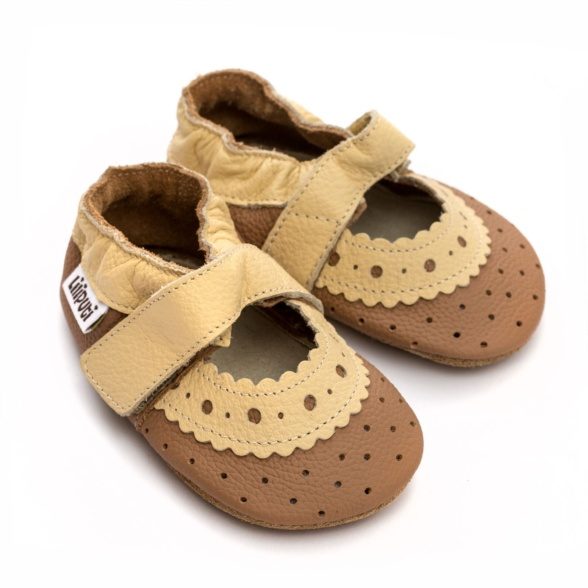 Liliputi Almond beige sandals velcro lightweight flexible first shoes barefoot shoes