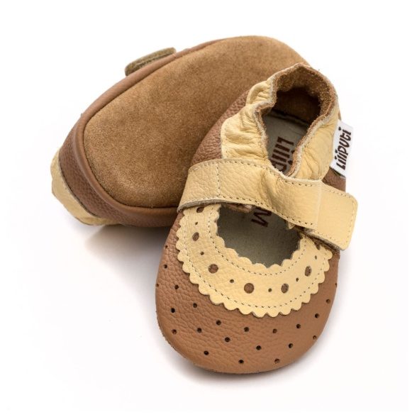 Liliputi Almond beige sandals velcro lightweight flexible first shoes barefoot shoes
