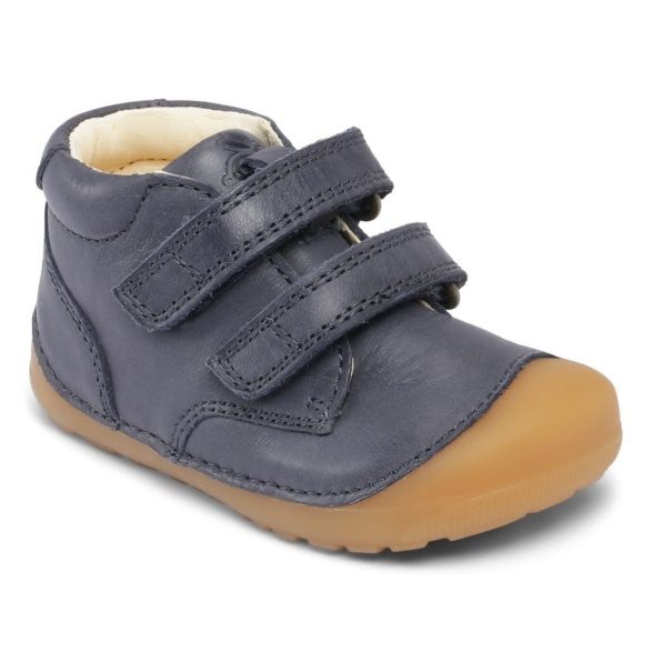 bundgaard petit strap velcros dark blue autumn boots leather barefoot shoes