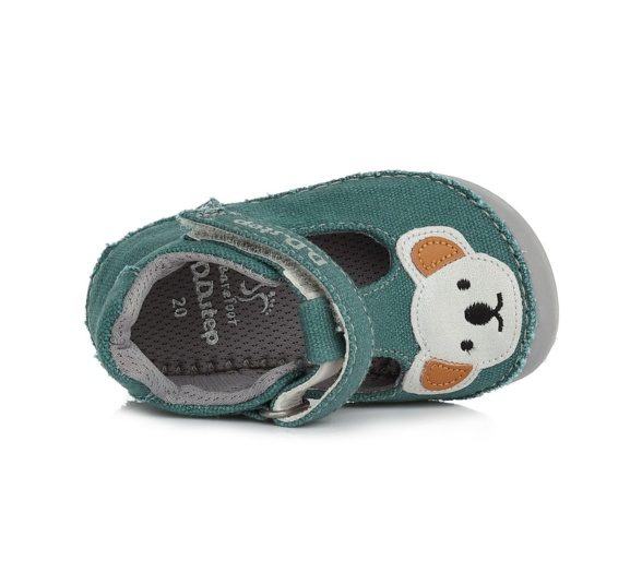 D.D.Step Emerald Koala green textile sandals grey rubber sole koala picture lightweight flexible barefoot shoes