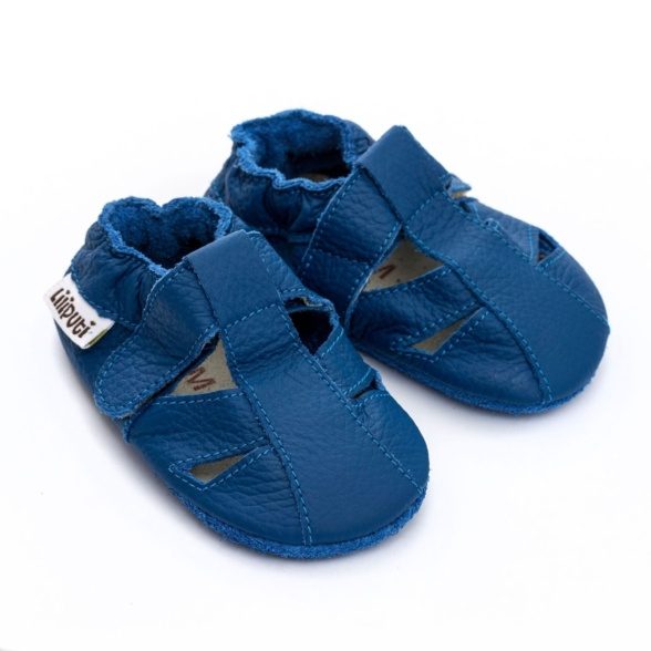 Liliputi sandals blue first steps velcro leather lightweight barefoot shoes