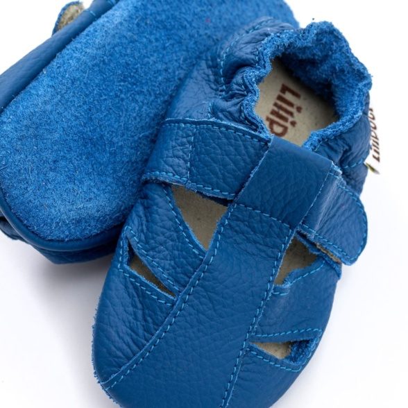 Liliputi sandals blue first steps velcro leather lightweight barefoot shoes