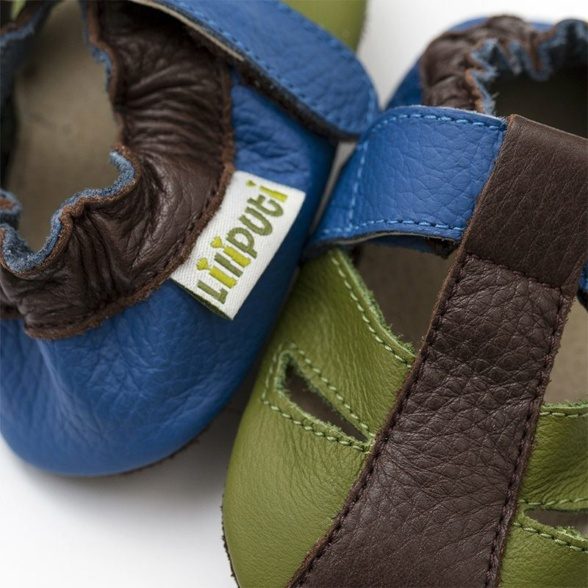 Liliputi sandals green blue brown first steps velcro leather lightweight barefoot shoes