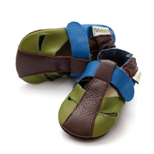 Liliputi sandals green blue brown first steps velcro leather lightweight barefoot shoes