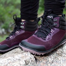 Xero Shoes Scrambler Mid womens' hiking boots bordo black laces lightweight barefoot shoes