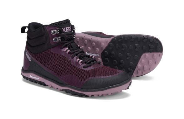 Xero Shoes Scrambler Mid womens' hiking boots bordo black laces lightweight barefoot shoes
