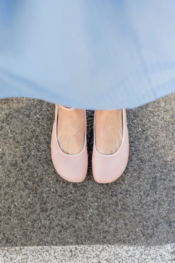 Shapen Tulip ballerinas in pink leather with ankle strap barefoot shoes