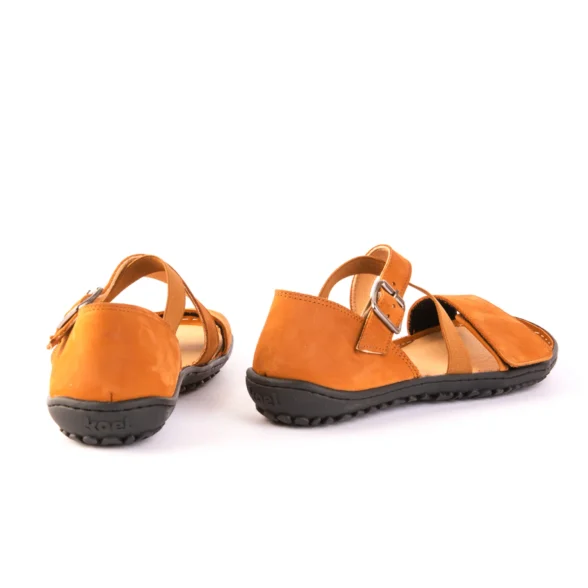 koel isa sandals cognac buckle velcro lightweight barefoot shoes