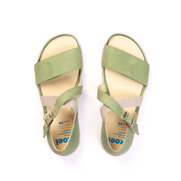 koel isa olive green sandals velcro buckle lightweight barefoot shoes