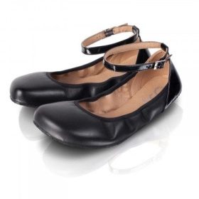 shapen tulip balerinas black leather ankle strap barefoot shoes