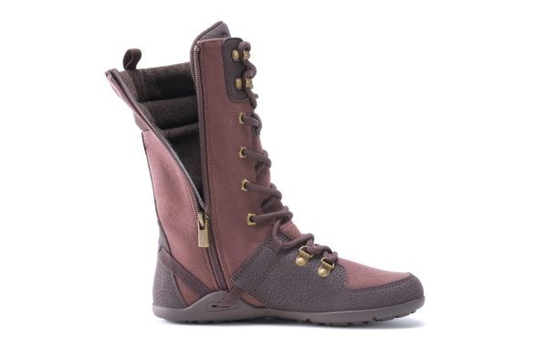 xero shoes mika chocolate plum dark brown laces zipperhigh boots winter autumn lightweight barefoot shoes