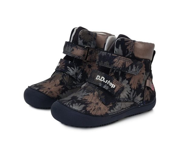 d.d. step leather boots velcro flowers dark lightweight flexible barefoot shoes