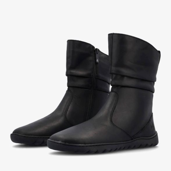groundies all black teather zipper wool lining lightweight barefoor shoes