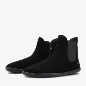 Groundies Camden barefoot+ suede zipper all black wool lining barefoot shoes wider feet