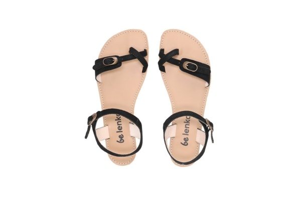 be lenka claire black barefoot sandaalid musta värvi nahk ja pruun kummist tald reguleeritavad jalalaba pealt ja pahkluu ümbert pandlaga