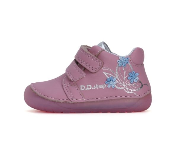 D.D.Step Pink Blossom Butterfly roosad nahast saapad kahe krõpsu ja hõbedase liblika detailiga