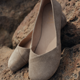 Shapen Peony Beige Suede high-quality suede barefoot ballet flats.