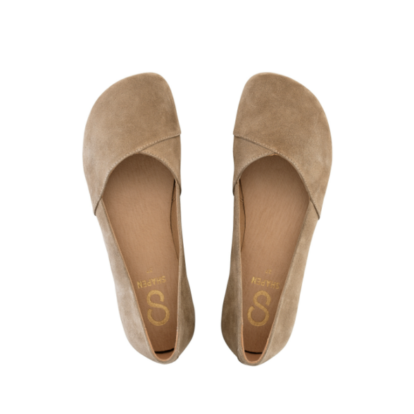 Shapen Peony Beige Suede high-quality suede barefoot ballet flats.