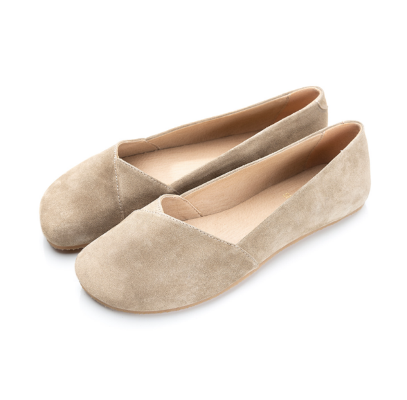 Shapen Peony Beige Suede high-quality suede barefoot ballet flats.