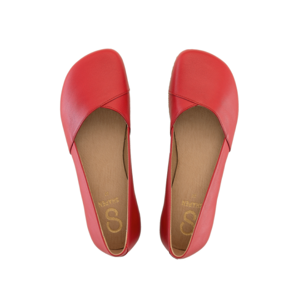 Shapen Peony Cherry high-quality leather red barefoot ballet flats for women.
