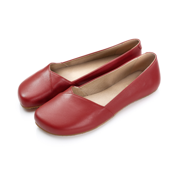 Shapen Peony Cherry high-quality leather red barefoot ballet flats for women.