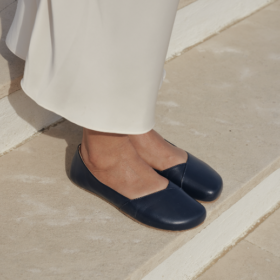 Shapen Peony Navy high-quality leather dark blue barefoot ballet flats.