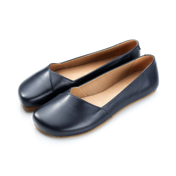 Shapen Peony Navy high-quality leather dark blue barefoot ballet flats.