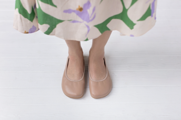 Shapen Tulip Beige timeless design high-quality leather barefoot ballet flats for women